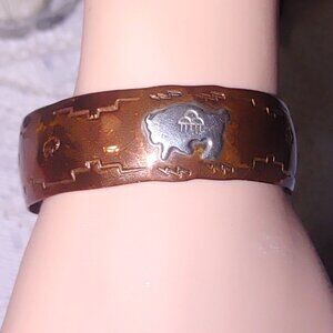 CG Copper Cuff Bracelet Artisan Native Southwest Vintage Silver Buffalo Etch